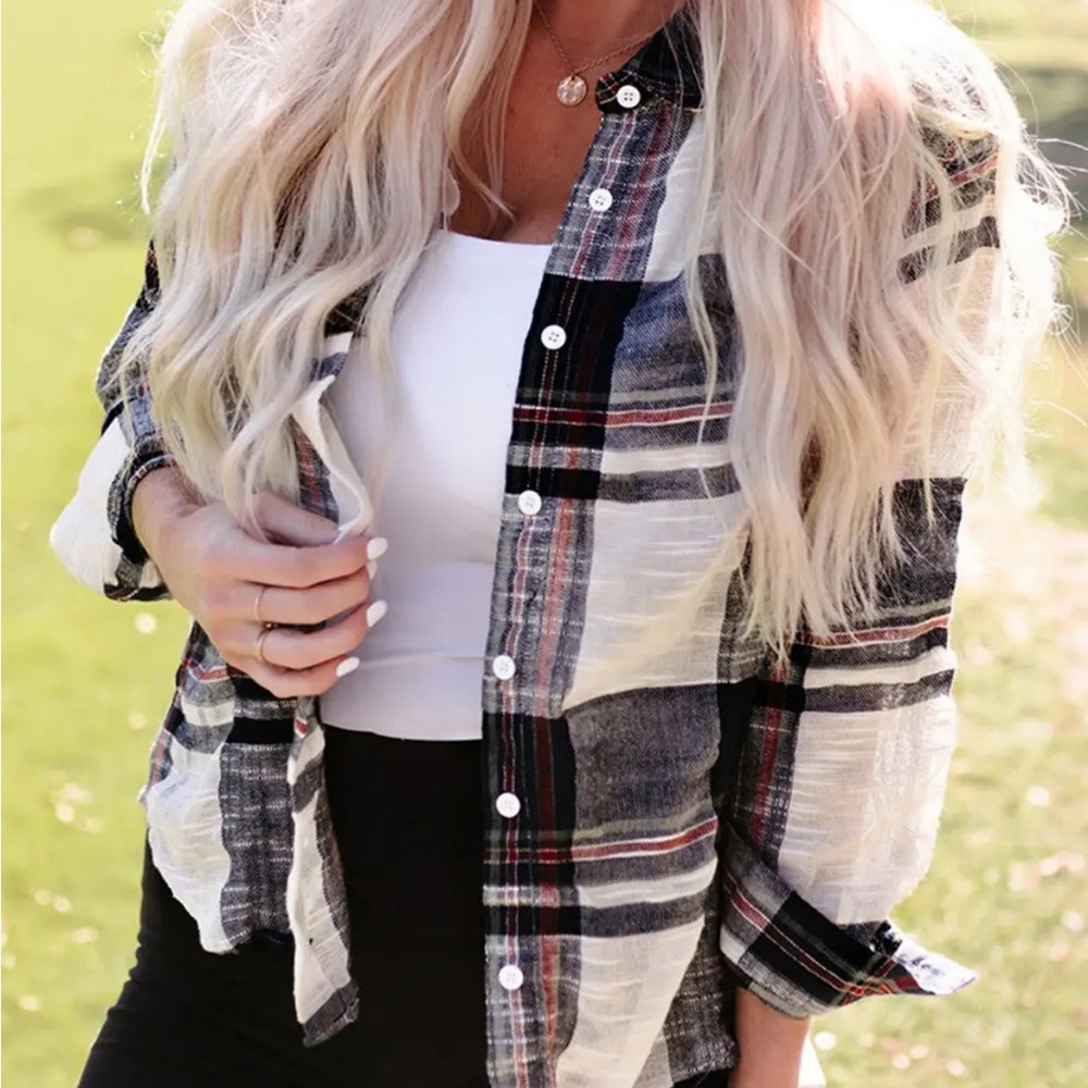 Raw Edge Plaid Print Shirt